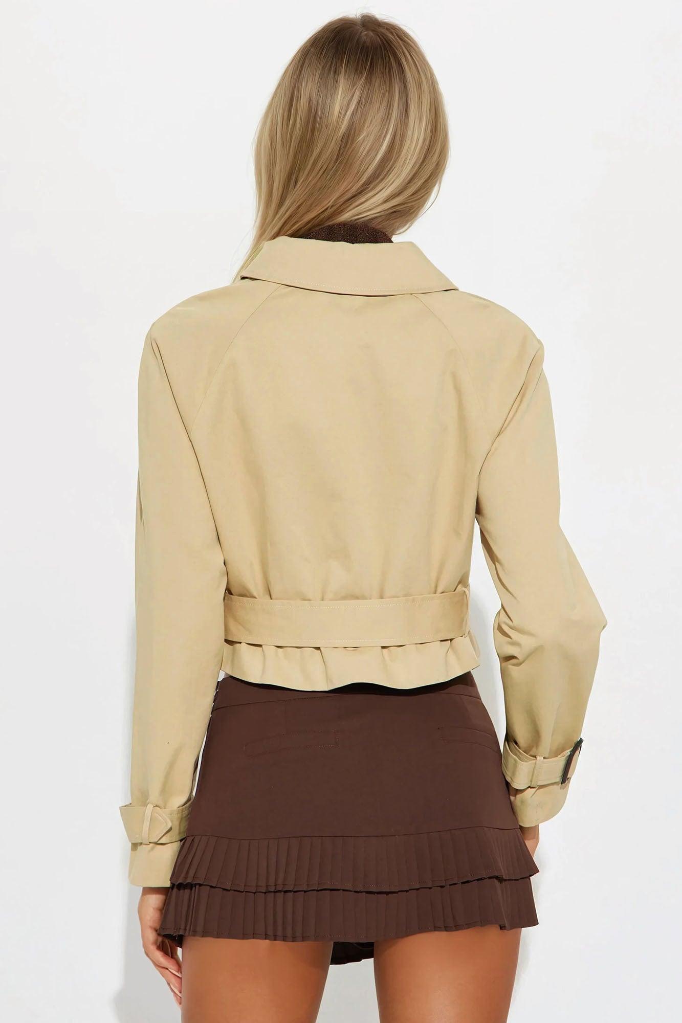 Charlie Belted Cropped Trench - Khaki Product Image