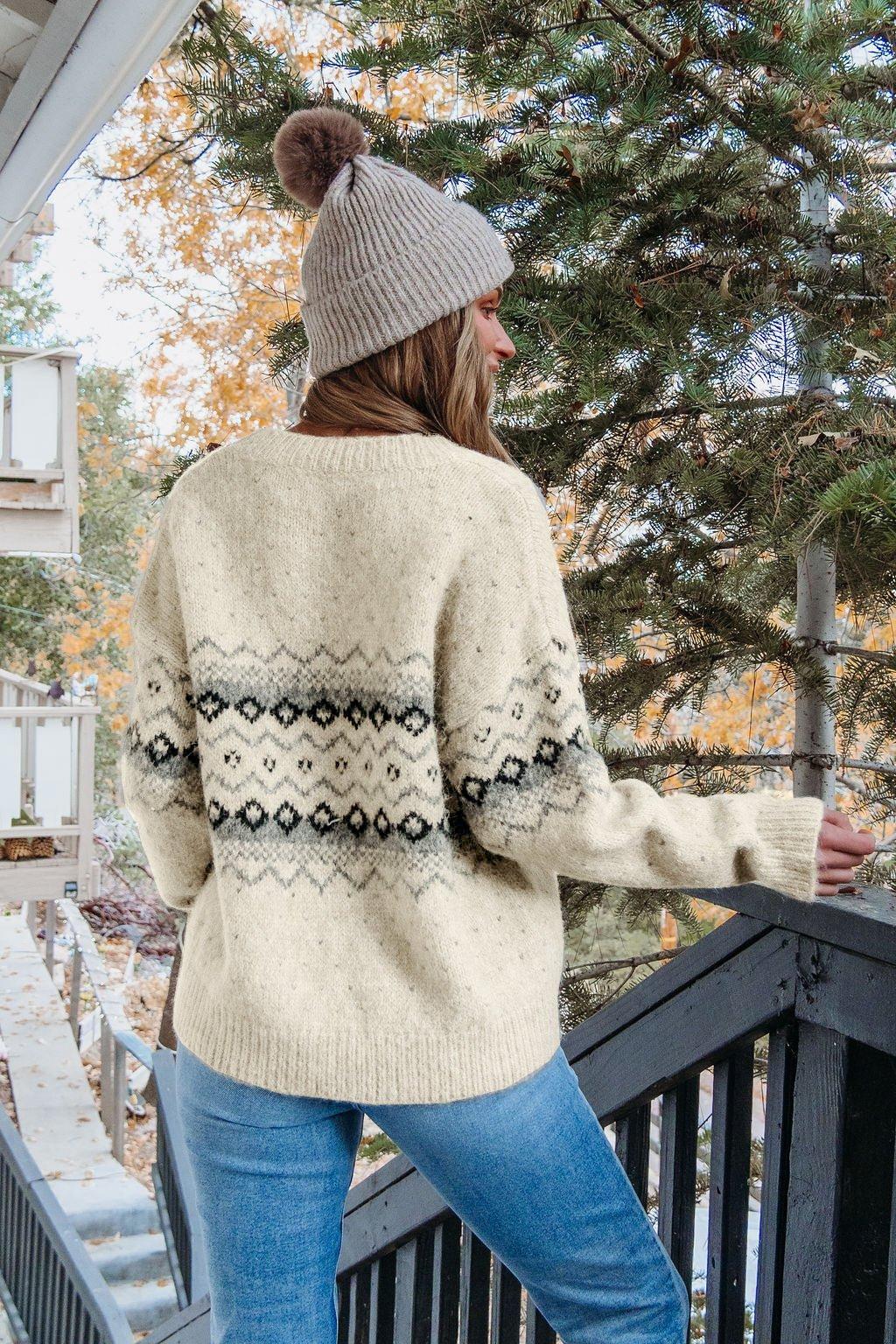 Cream Aztec Print Sweater Cardigan - FINAL SALE Female Product Image