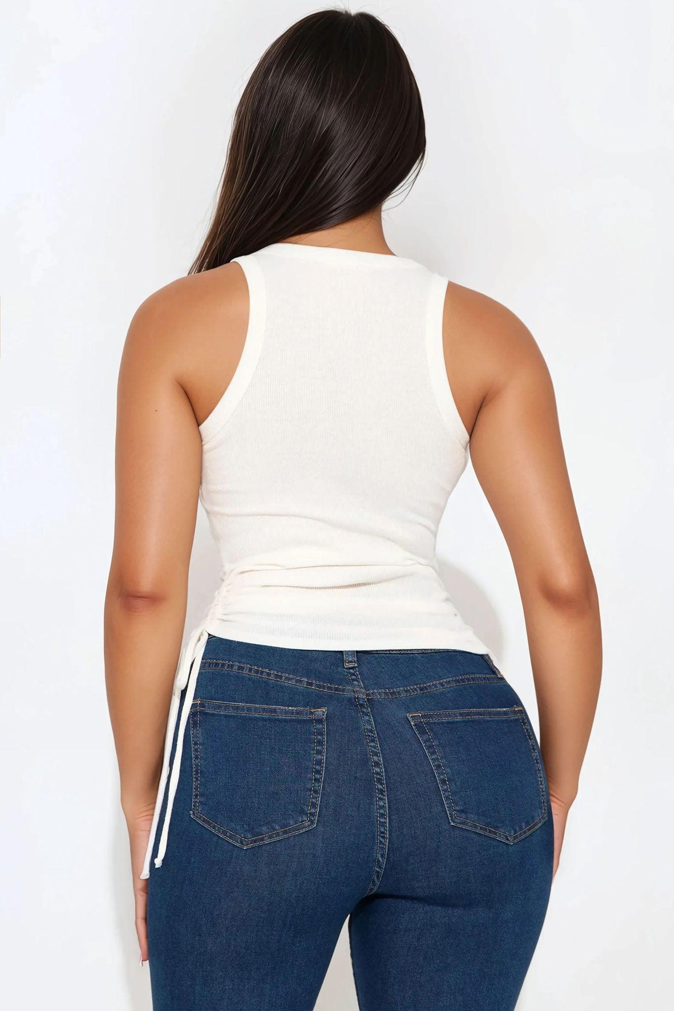 Cassandra Ruched Tank Top - White Product Image