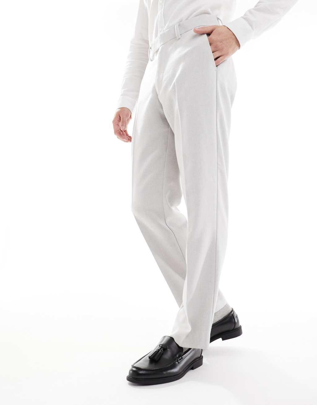 ASOS DESIGN smart straight leg wool mix pants in light gray herringbone Product Image