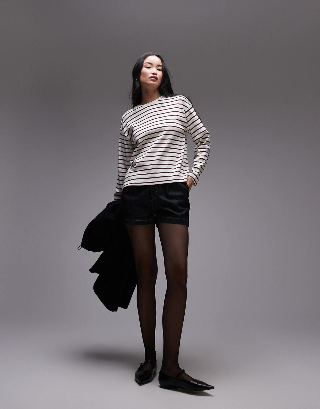 Mango round neck striped top in white and red Product Image