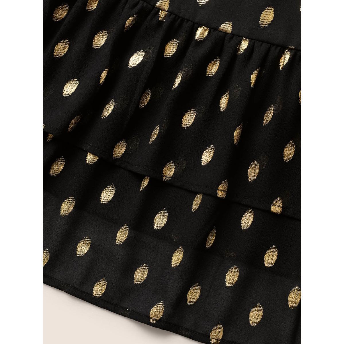 Plus Size Glitter Polka Dot Patchwork Ruffles Dress Black Women Cocktail See through Round Neck Short sleeve Curvy BloomChic 12/L Product Image