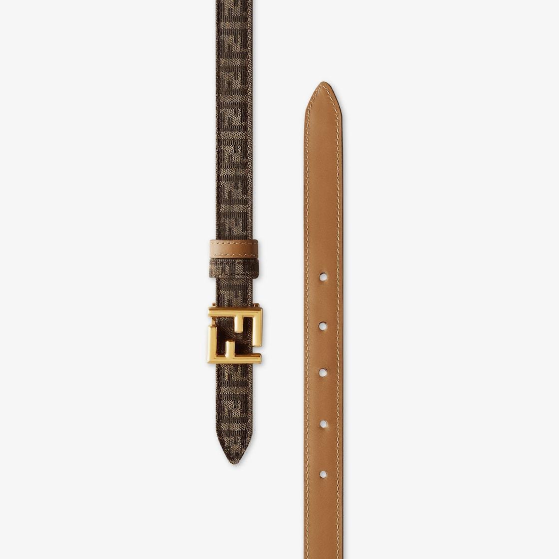 FF BeltBrown FF jacquard and beige leather reversible belt Product Image