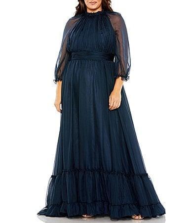 Womens Plus Tiered Tulle A-Line Gown Product Image