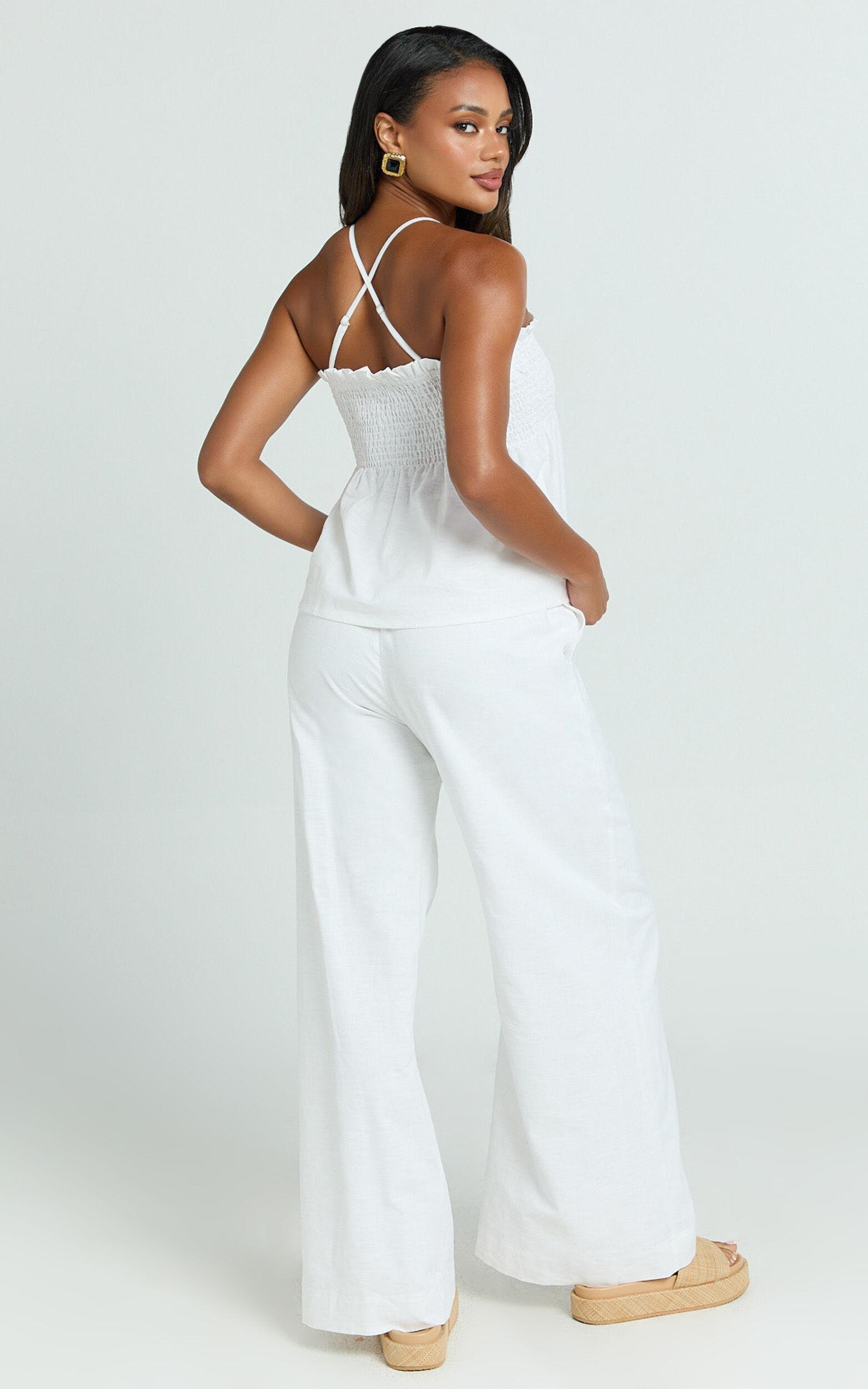 Alma Two Piece Set - Cotton Cami Pant Set in White Product Image