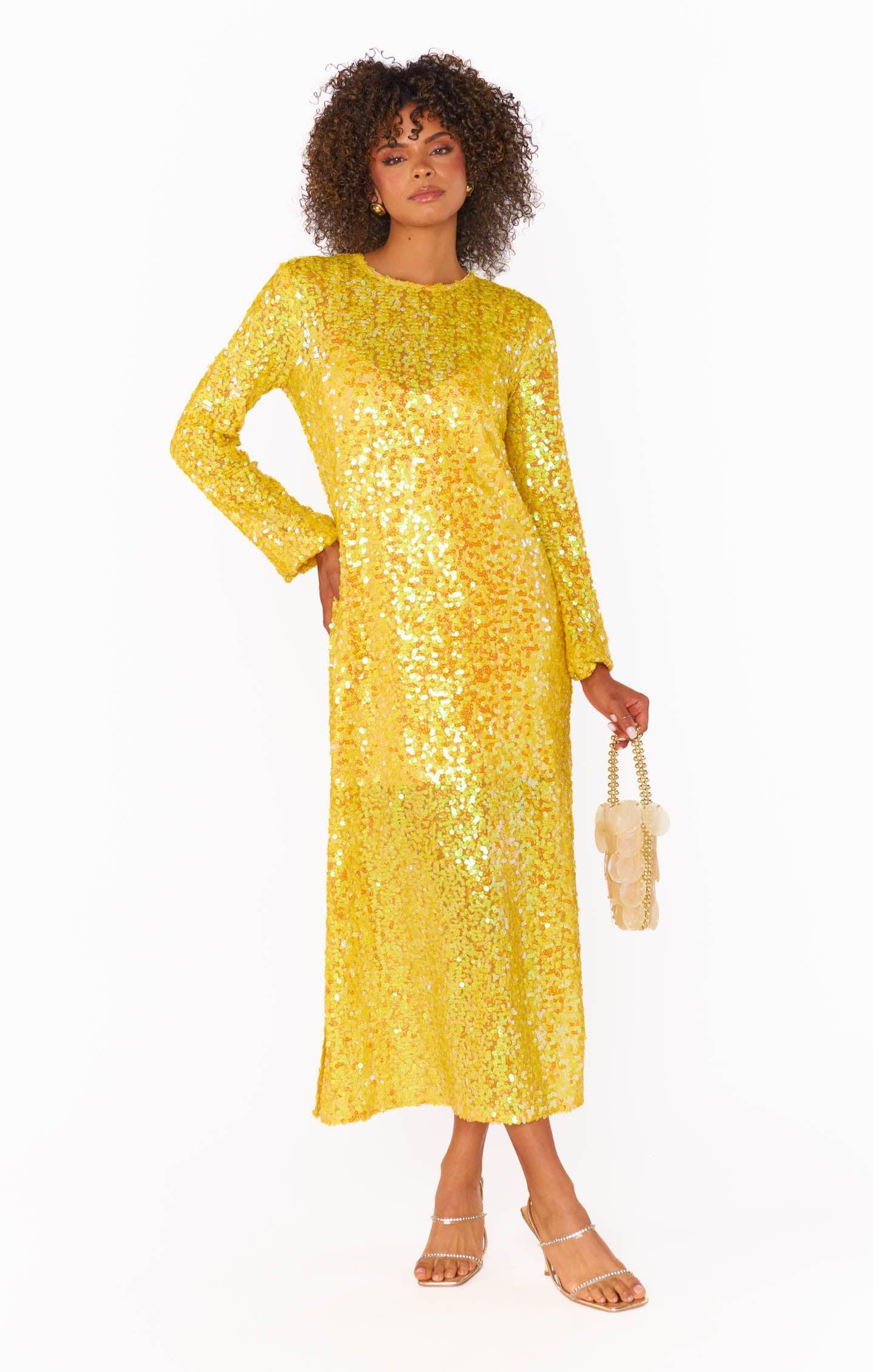 Calypso Midi Dress ~ Yellow Sequins Product Image