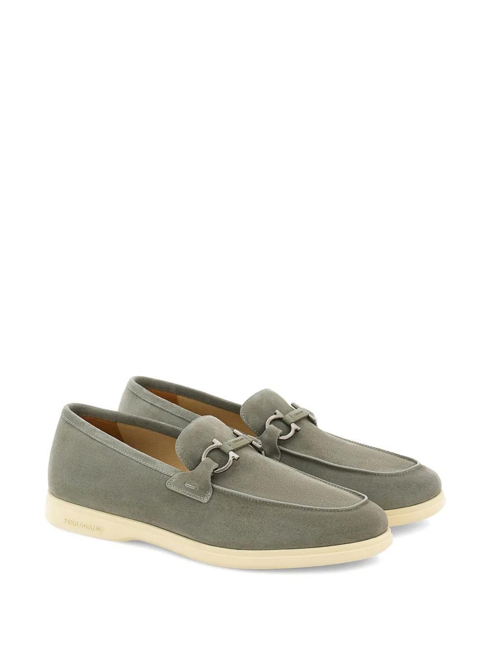 FERRAGAMO Gancini Suede Loafers In Grey Product Image