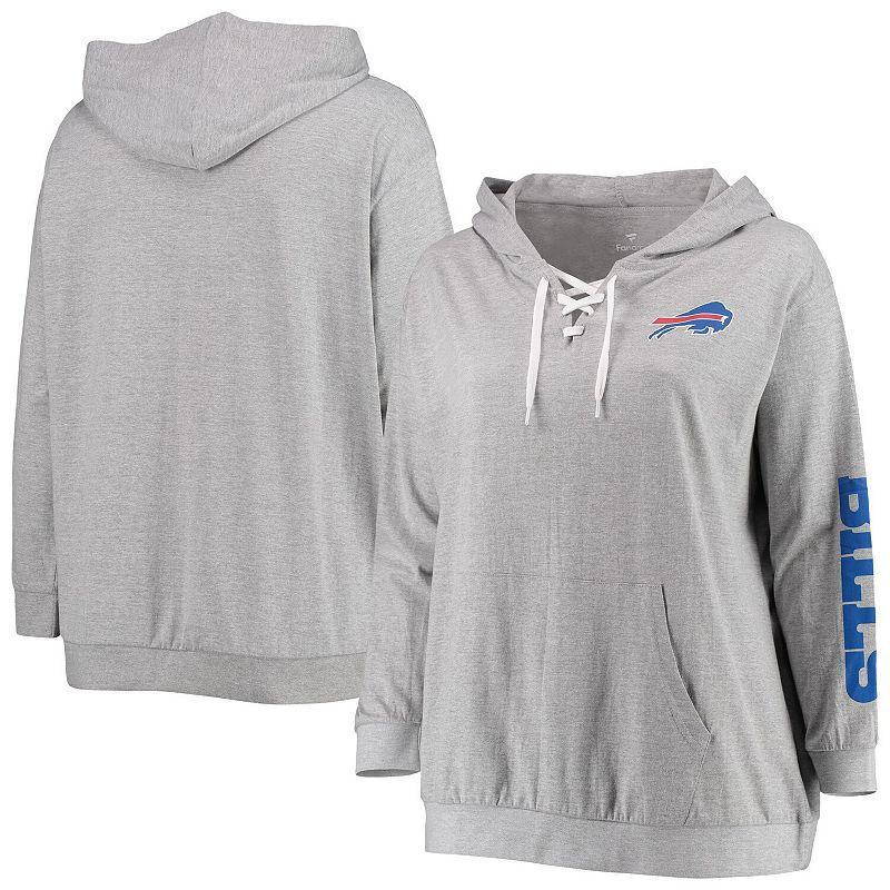 Womens Fanatics Branded Heathered Gray Buffalo Bills Plus Size Lace-Up Pullover Hoodie Product Image