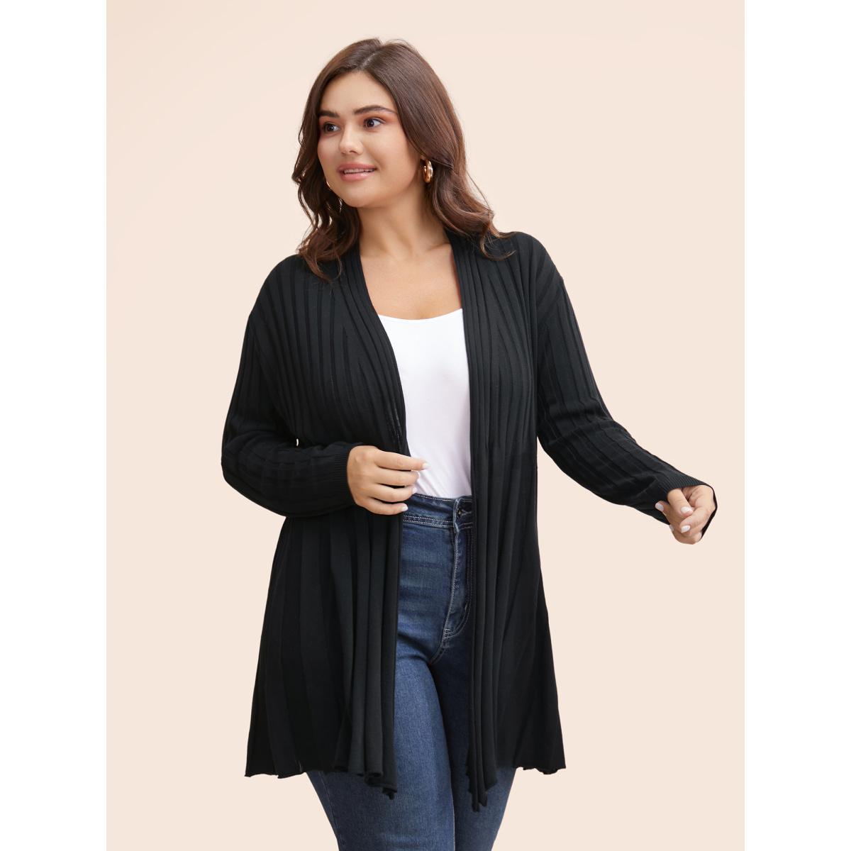 Plus Size Plain Textured Kimono Collar Cardigan Aegean Women Casual Loose Long Sleeve Everyday Cardigans BloomChic 14-16/1X Product Image