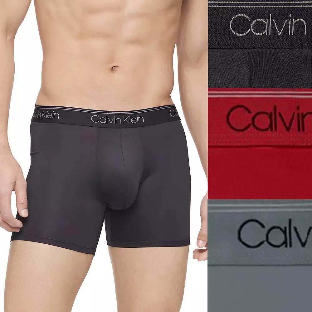 Men's Calvin Klein 3-Pack Microfiber Stretch Boxer Briefs, Size: 2XL, Black Convoy Red Gala Product Image