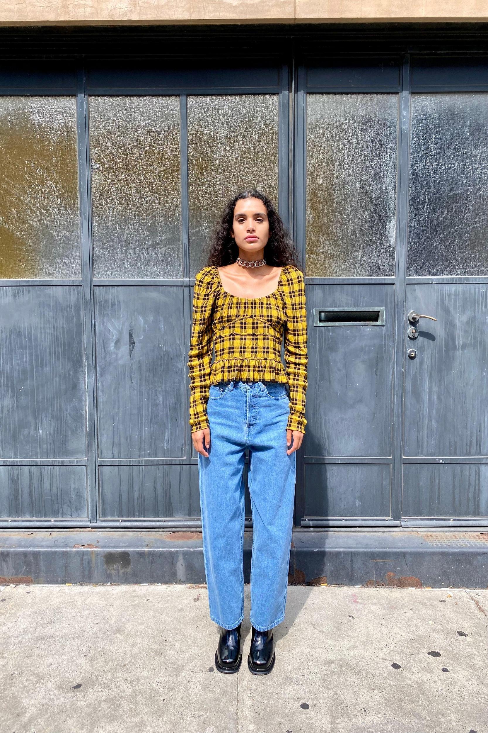 Salma Top - Gold Plaid Product Image