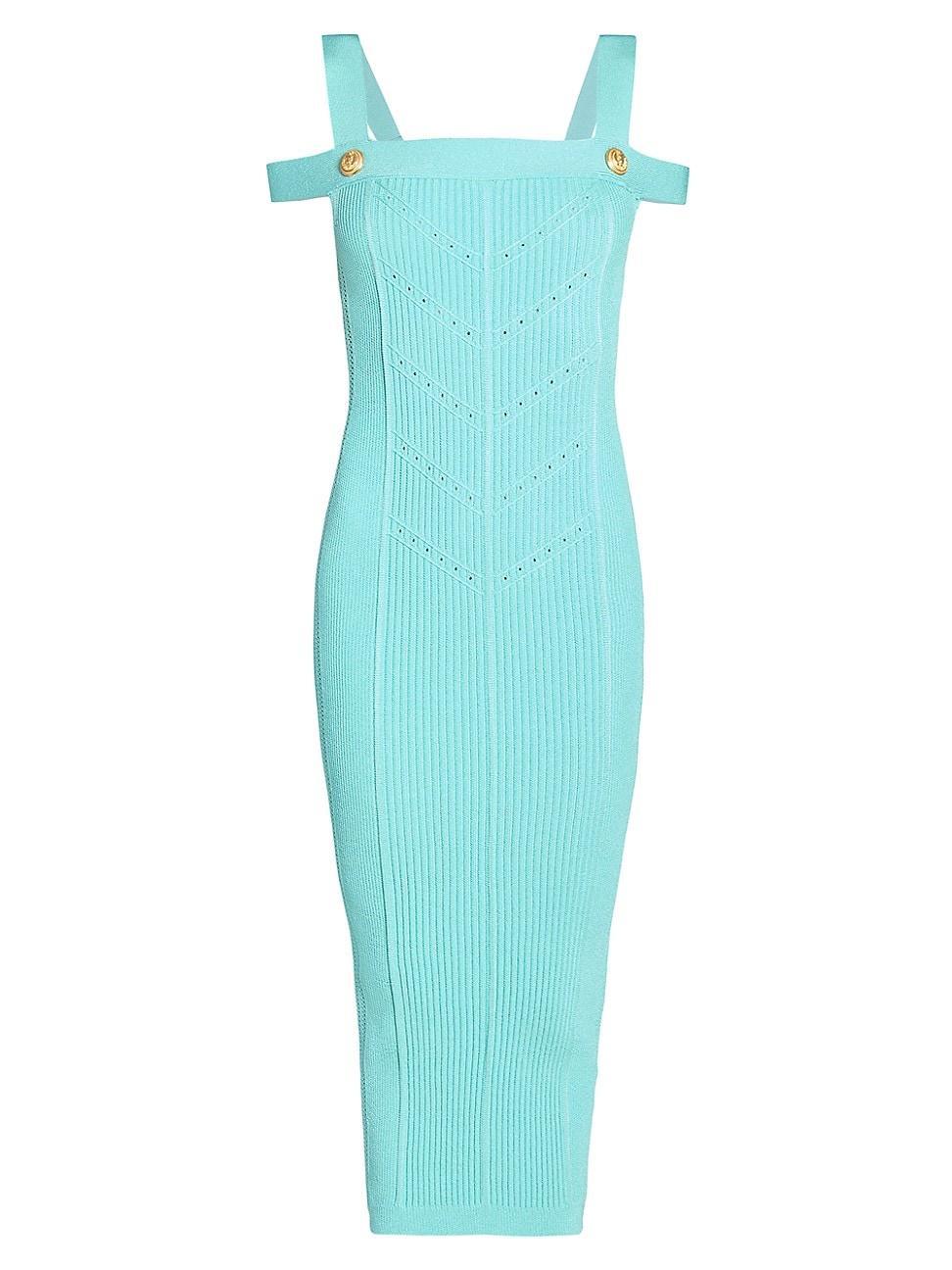 Womens Double-Strap Ribbed-Knit Midi-Dress Product Image
