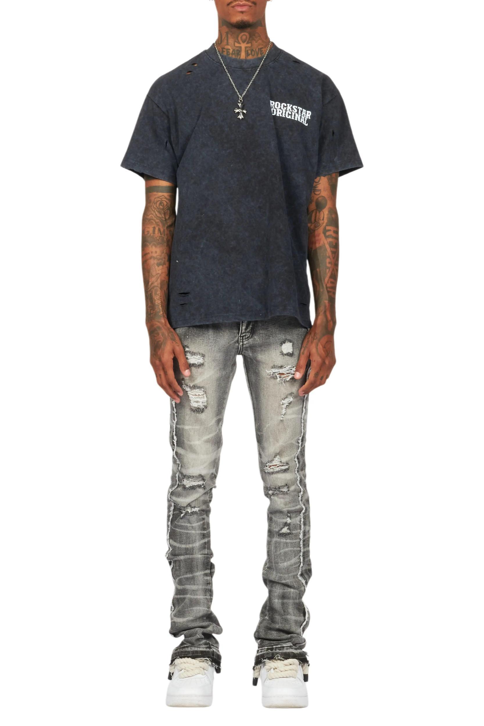 Posse Vintage Black Distressed Oversized T-Shirt Male Product Image