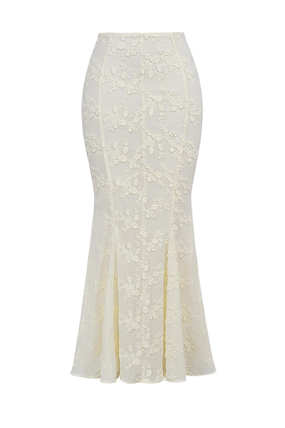 Veronica  vintage ivory embroidered godet maxi skirt Product Image