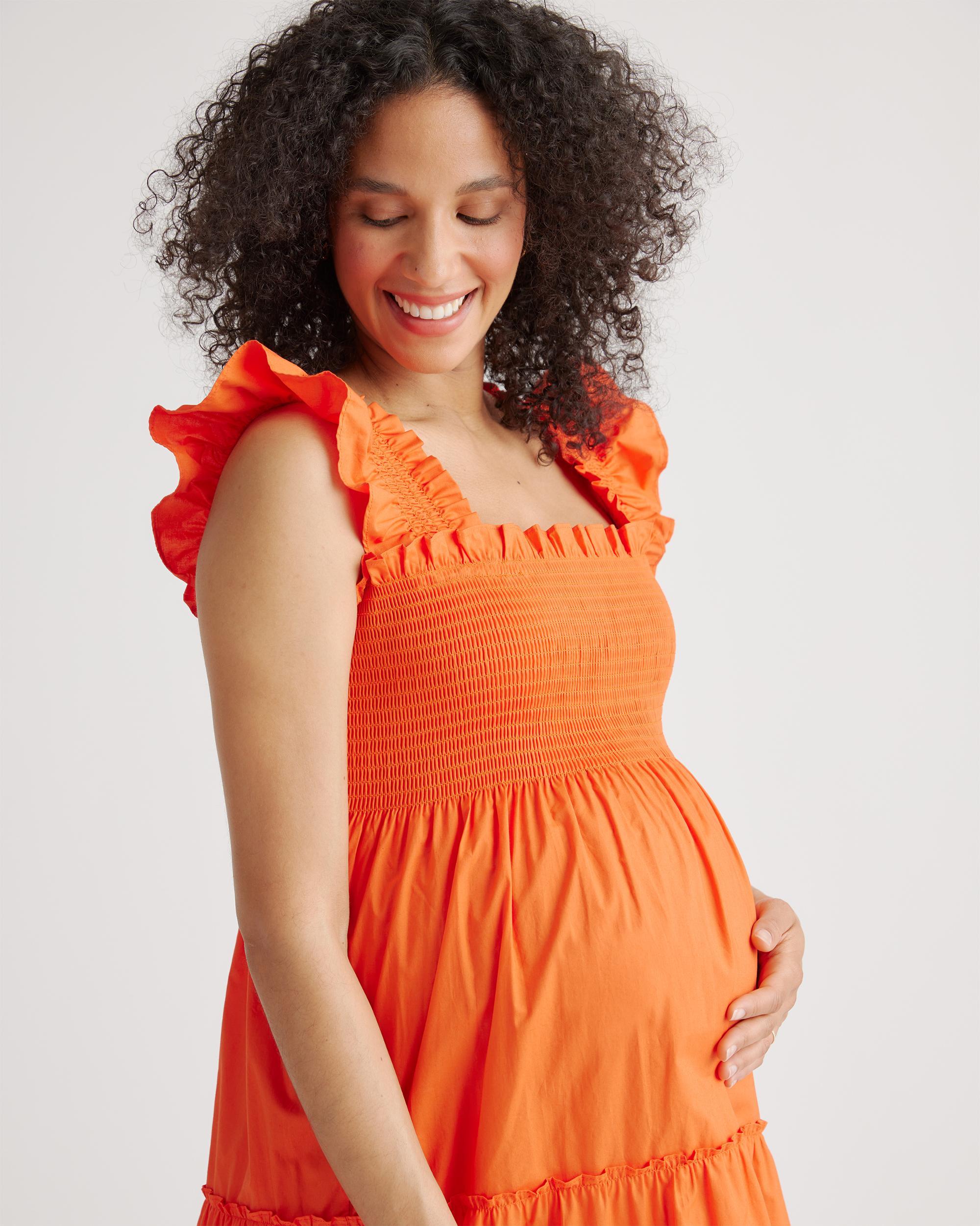 Quince | Women's Poplin Maternity Smocked Midi Dress Organic Cotton Product Image