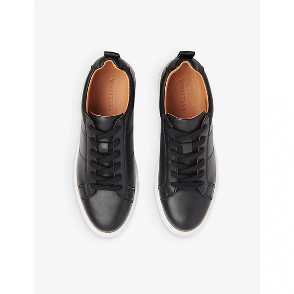 WHISTLES Womens Black Koki Lace-up Low-top Leather Trainers Product Image