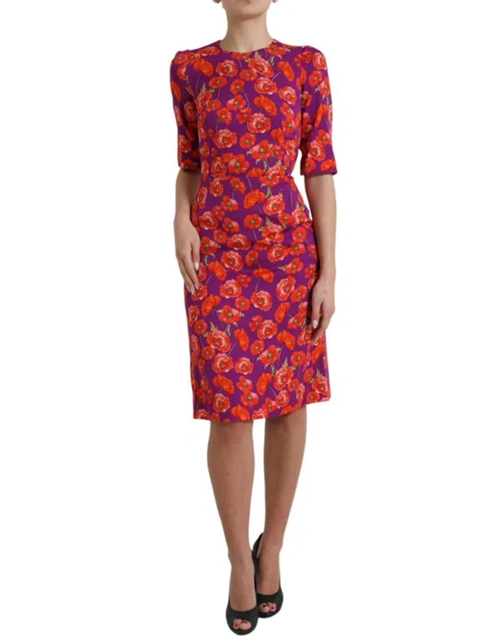 DOLCE & GABBANA Vibrant Floral Silk Charmeuse Dress In Purple Product Image