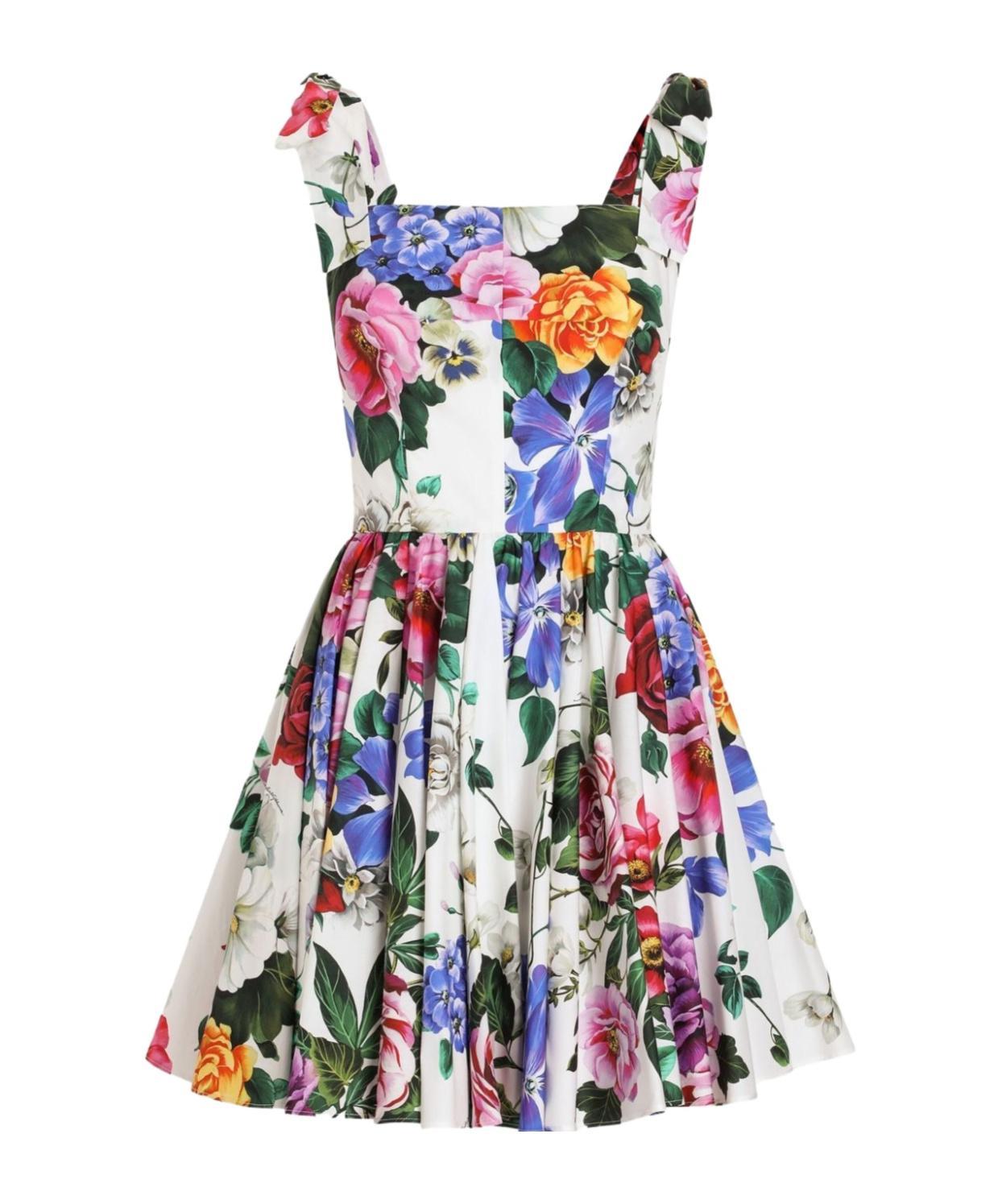 DOLCE & GABBANA Multicolor Sleelevelss Mini Dress With Square Neckline And All-over Floral Motif Product Image