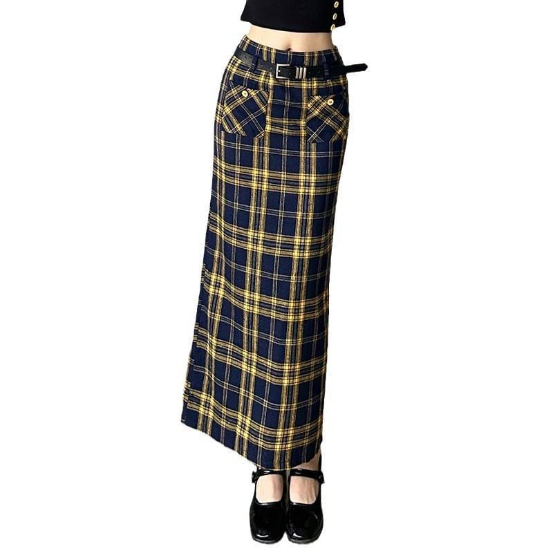 High Waist Plaid Maxi Pencil Skirt Product Image