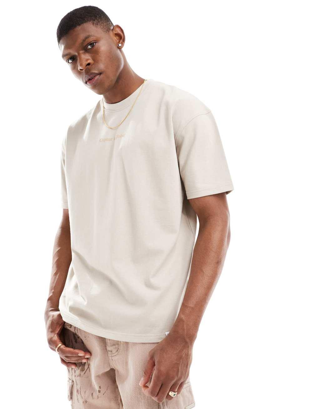 Liquor N Poker oversized t-shirt with eternal paradise back print in beige Product Image