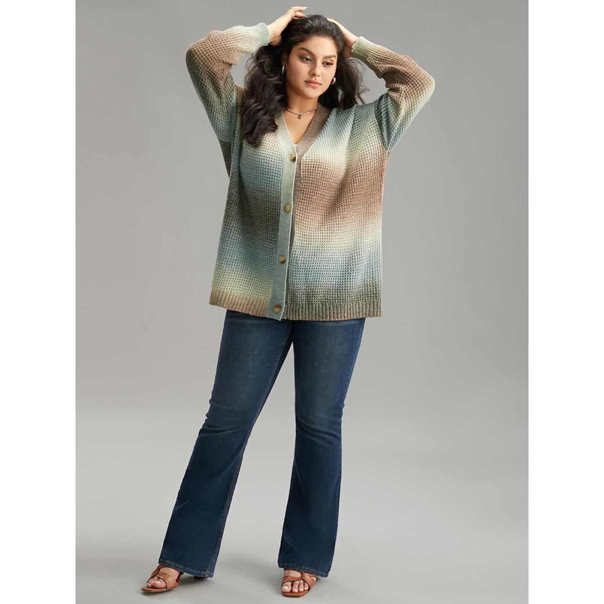 Plus Size Ombre Heather Button Fly Cardigan Multicolor Women Casual Loose Long Sleeve Dailywear Cardigans BloomChic 18-20/2X Product Image