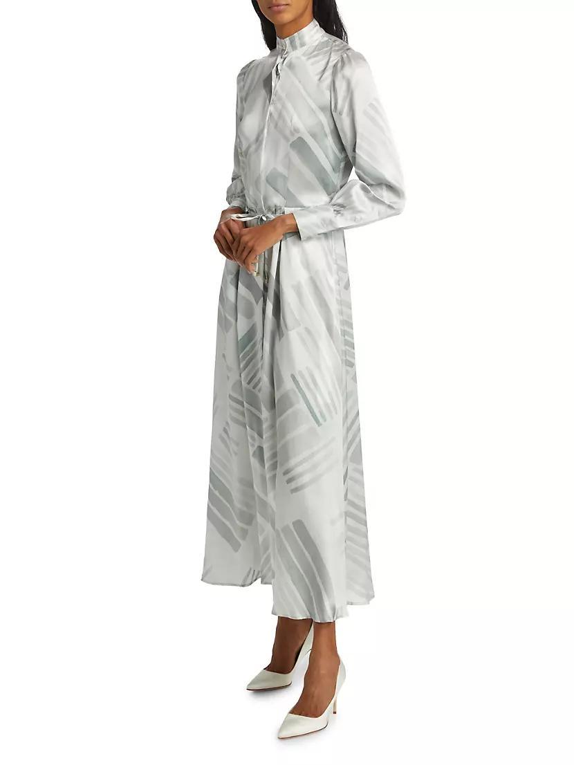 Abstract Silk Long-Sleeve Maxi Dress Product Image