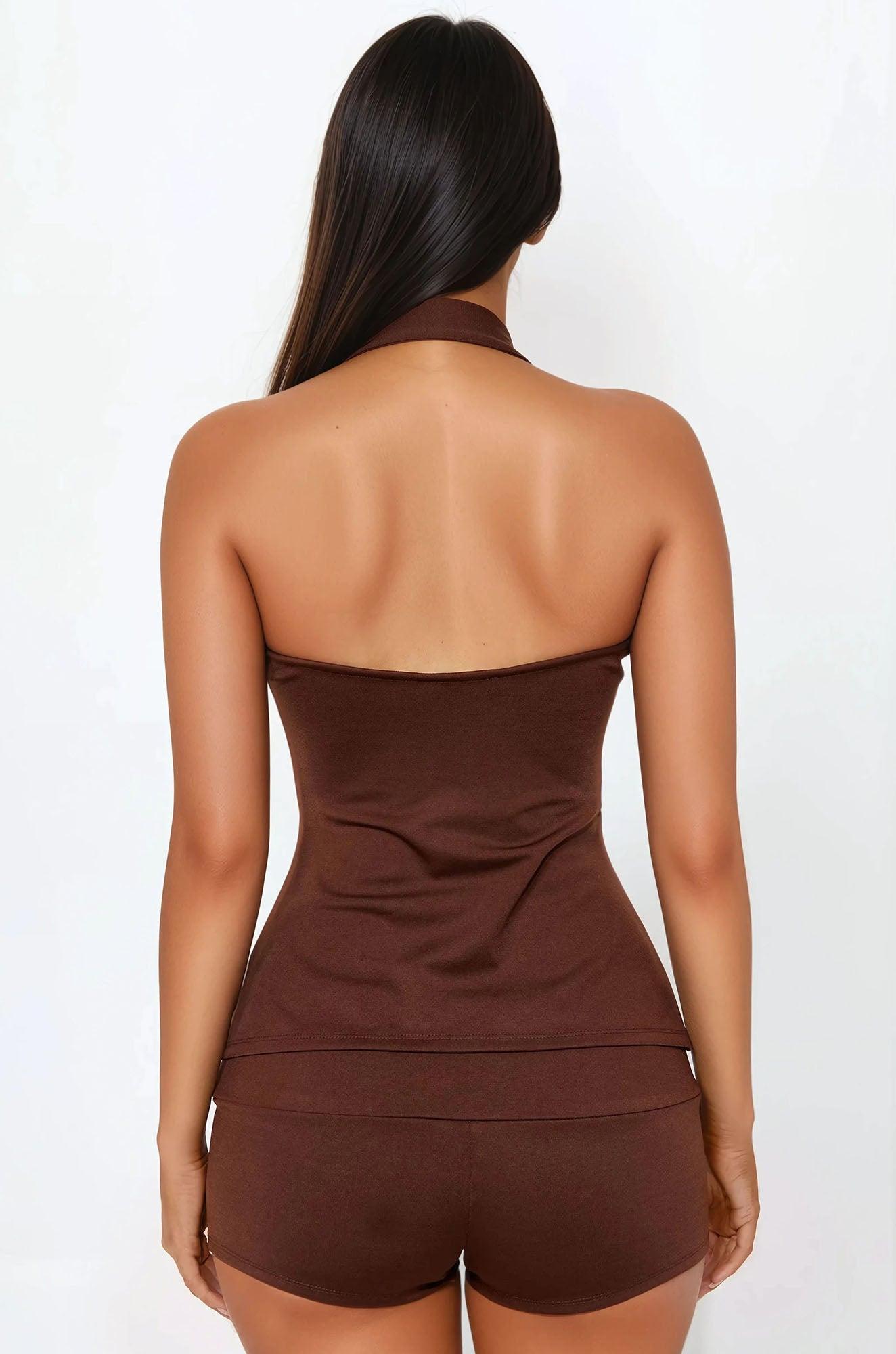 Olivia Halter And Micro Short Set - Brown Product Image