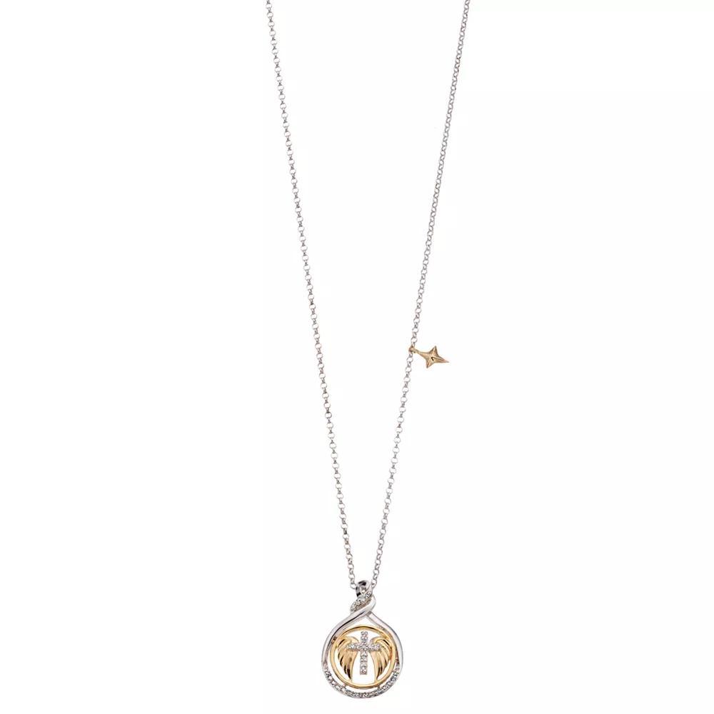 Two-Tone Sterling Silver 1/10 Carat T.W. Diamond Cross & Wings Pendant Necklace, Women's, Size: 18", Two Tone Product Image