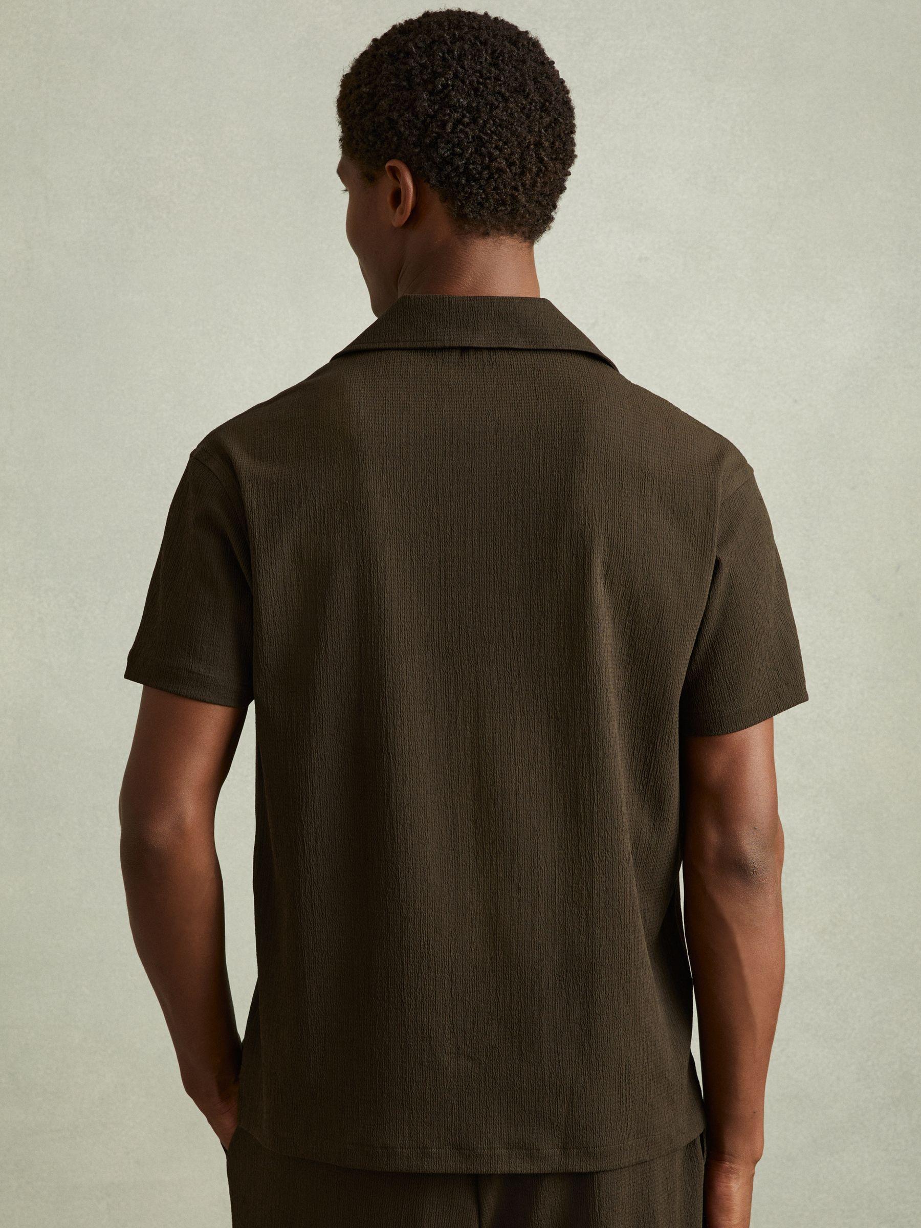 Textured Crepe Cuban Collar Shirt in Dark Olive Green Product Image
