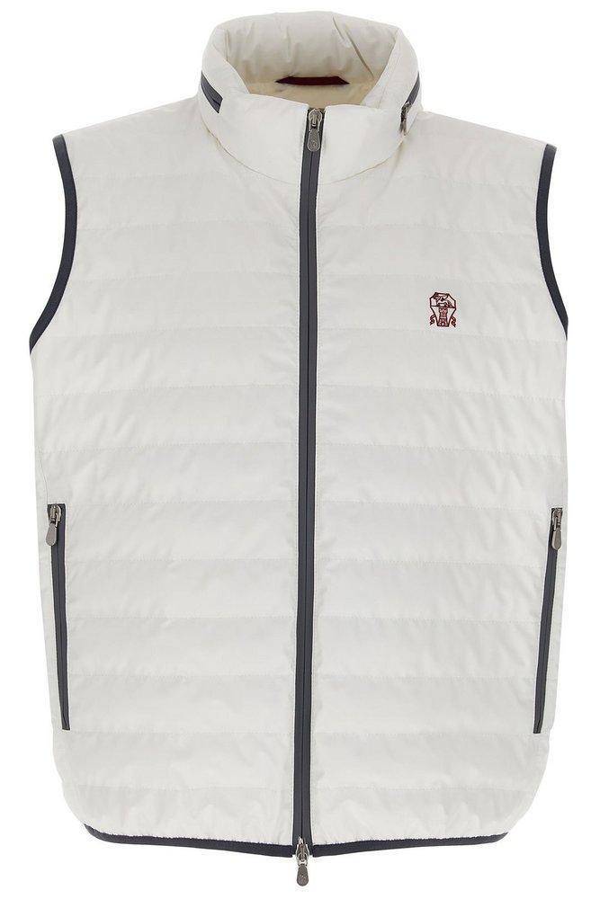 BRUNELLO CUCINELLI Quilted Zipped Gilet In White Product Image