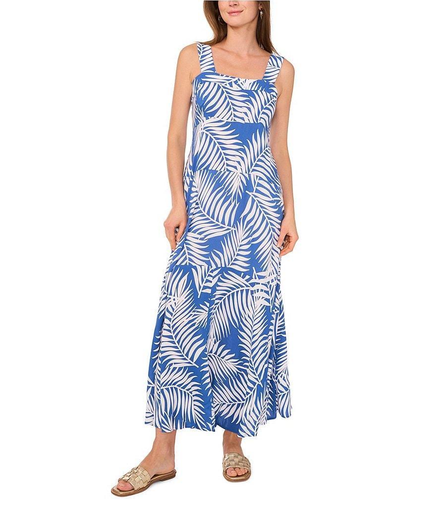 Vince Camuto Palm Print Square Neck Sleeveless Maxi Shift Dress Product Image