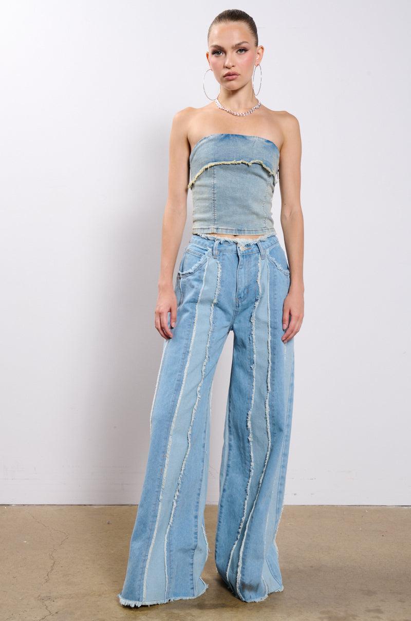 DONT NEED TO SLEEP DISTRESSED WIDE LEG DENIM PANT Product Image