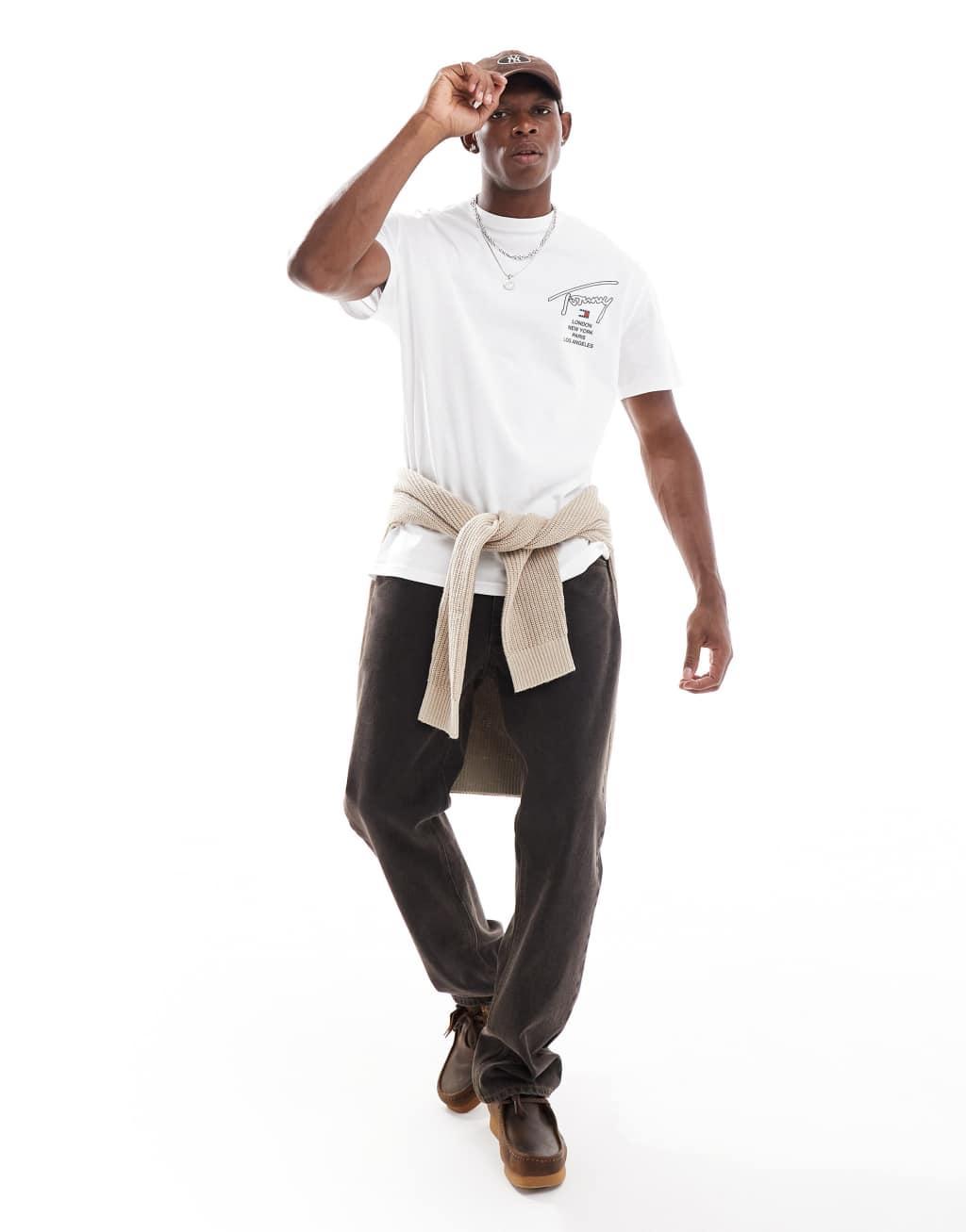 Tommy Jeans city signature back print t-shirt in white Product Image