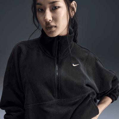 Women's Nike One Therma-FIT Oversized 1/2-Zip Fleece Top, Size: Large, Black Product Image