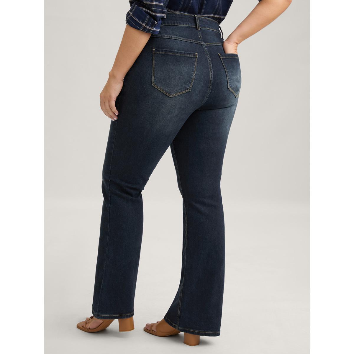 Plus Size Bootcut Very Stretchy Mid Rise Medium Wash Sculpt Waist Jeans Women Darkindigo Elegant Plain Non High stretch Slanted pocket Jeans BloomChic 20/2X Product Image