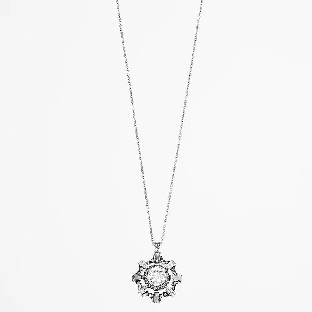 Lavish by TJM Sterling Silver Cubic Zirconia & Marcasite Medallion Pendant Necklace, Women's, Size: 18" Product Image