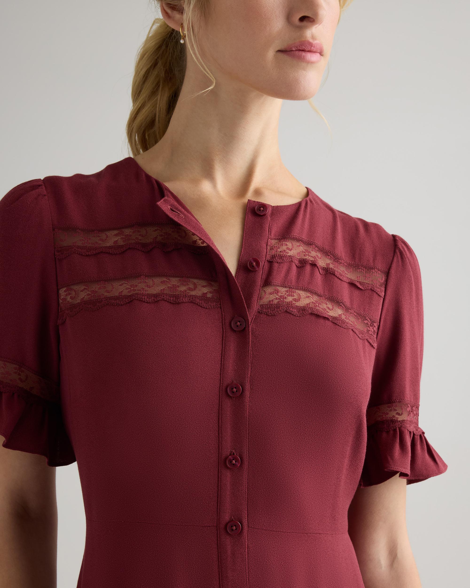 Quince | Women's Lightweight Crepe Lace Inset Midi Dress Viscose Product Image