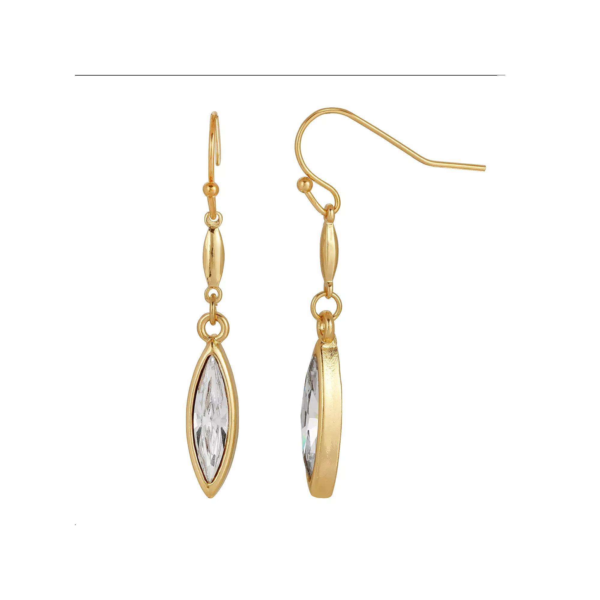 1928 Gold Tone Crystal Navette Drop Earrings, Womens, Clear Product Image