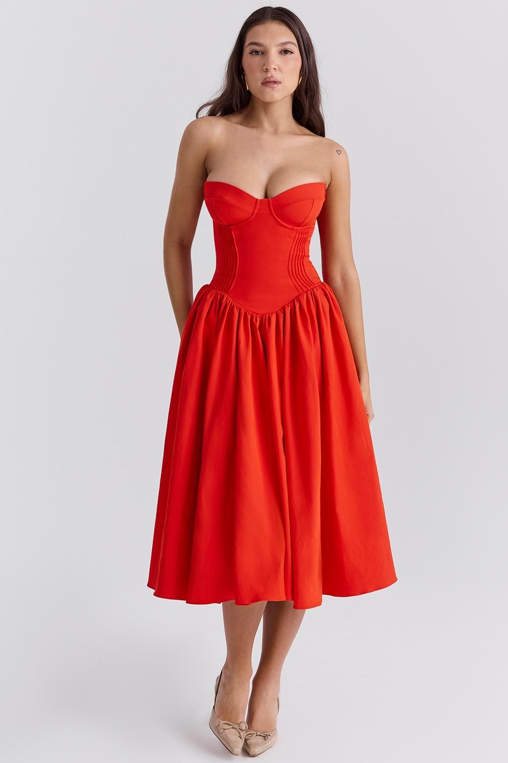 Mademoiselle Italian Rose Print Tulle Midi Dress Product Image