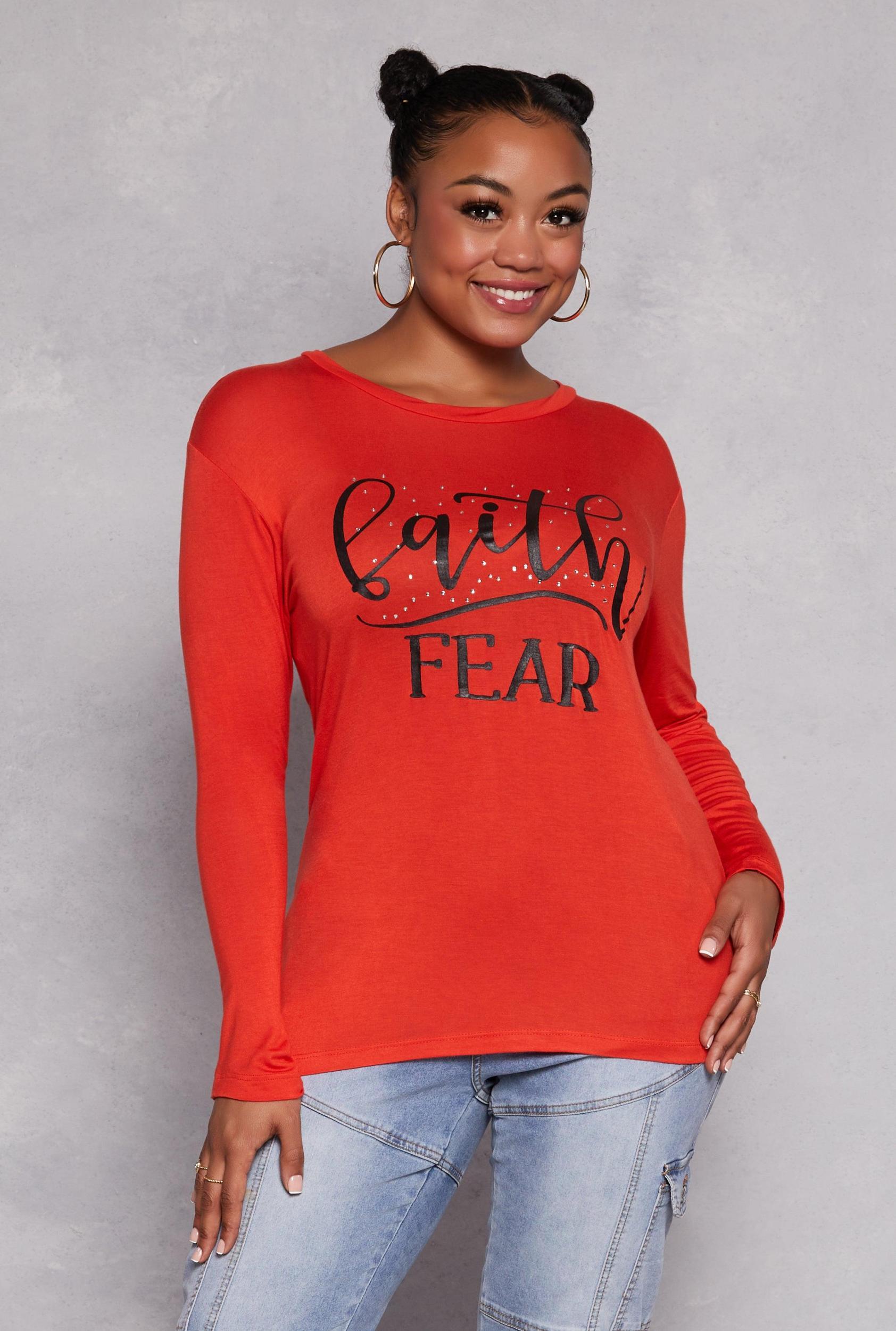 Womens Plus Size Faith Fear Long Sleeve Top Product Image
