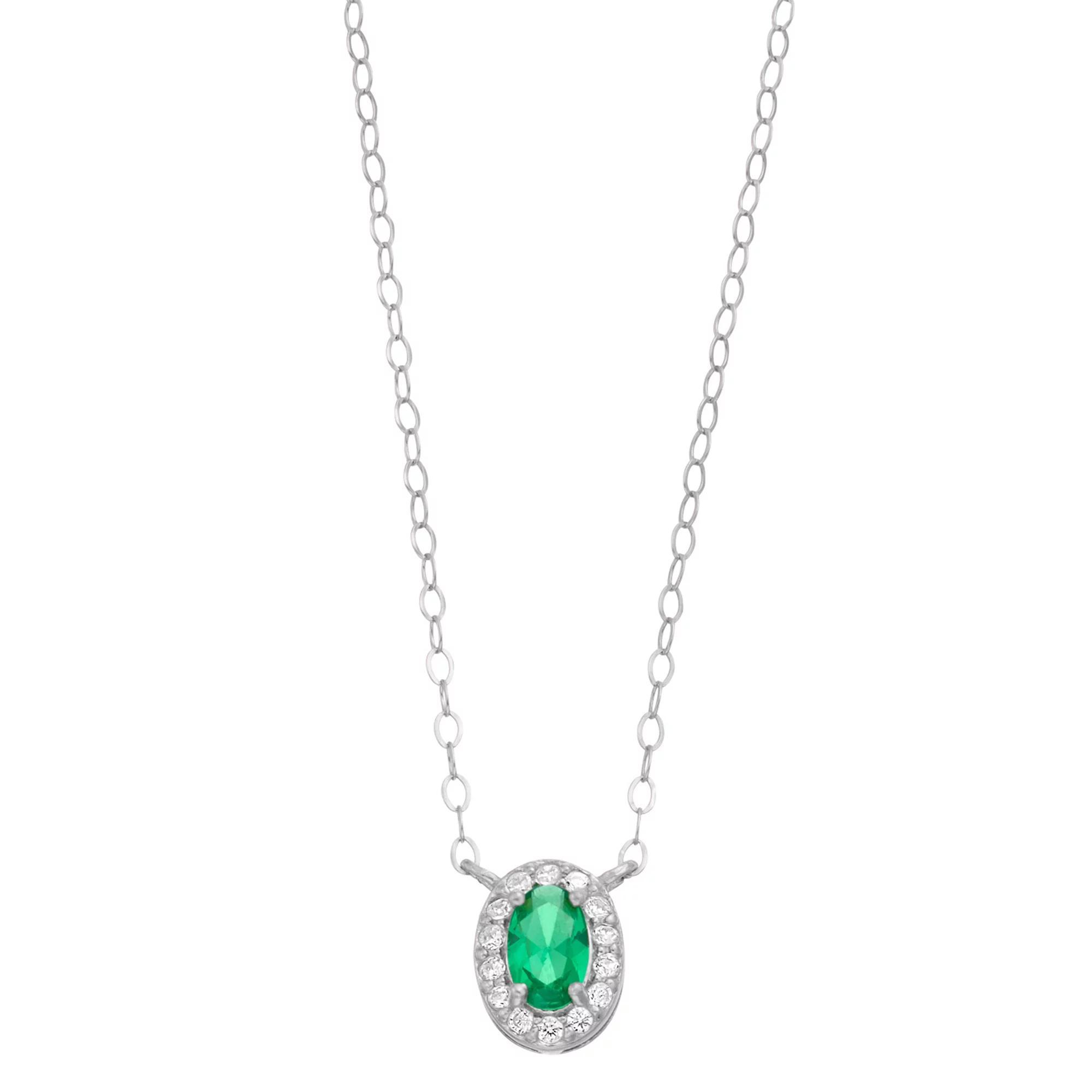 Aleure Precioso Sterling Silver Lab-Created Gemstone & Cubic Zirconia Teardrop Halo Necklace, Women's, Size: 16", Sterling Silver Green Product Image