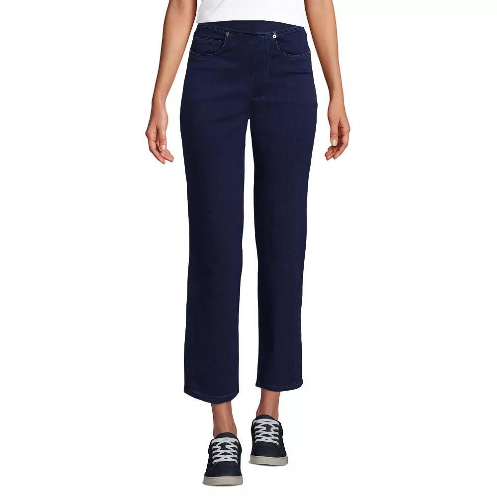 Petite Lands' End High Rise Pull On Denim Crop Pants, Women's, Size: Large Petite, Dark Blue Product Image