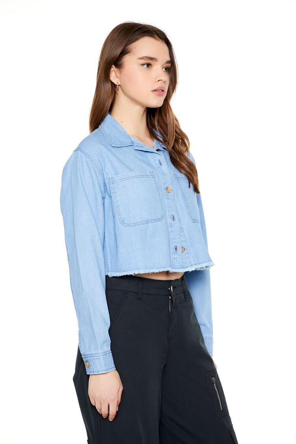 Frayed-Trim Chambray Shirt | Forever 21 Product Image