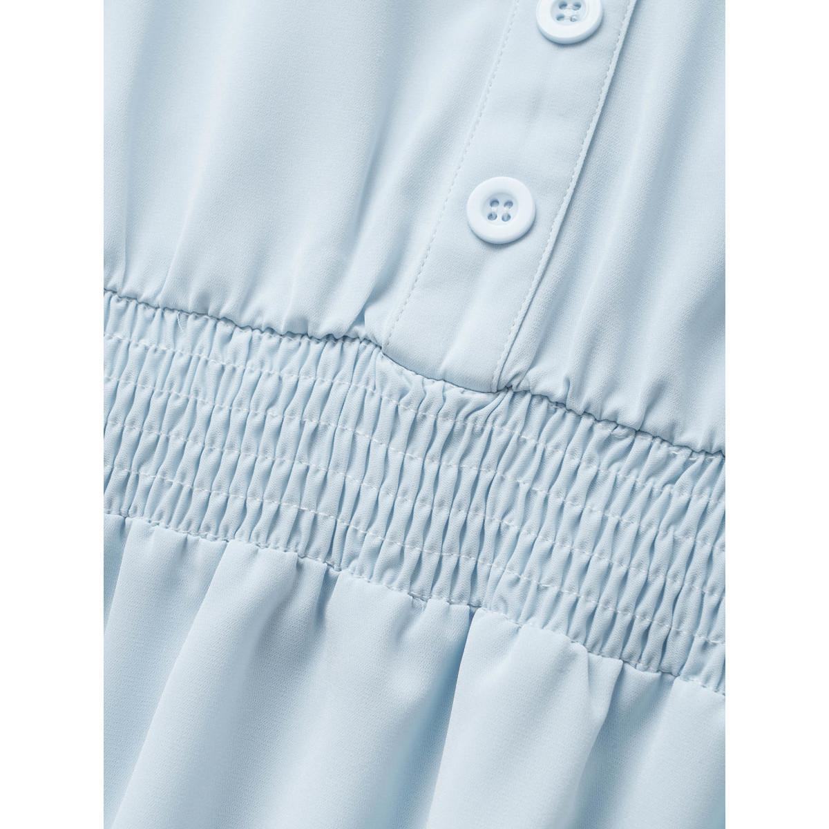Plus Size LightBlue Lapel Collar Shirred Button Detail Blouse Women Workwear Essentials Short sleeve Shirt collar Work Blouses BloomChic 22-24/3X Product Image