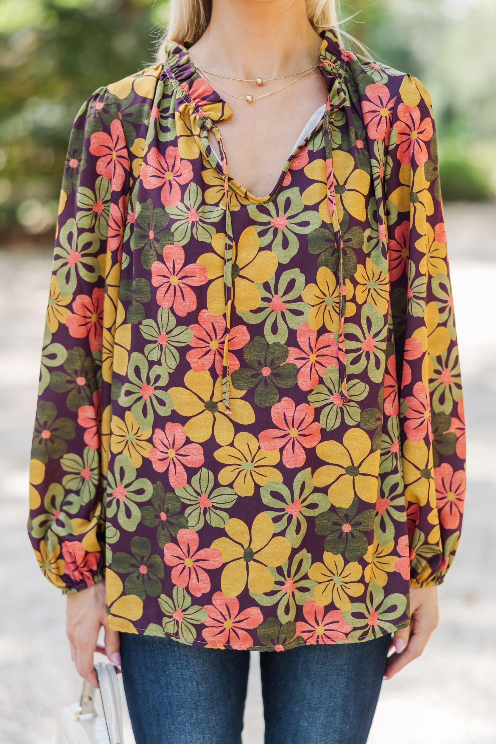 All In The Plan Olive Green Floral Blouse Female Product Image