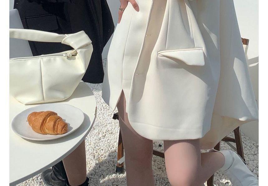 Notch Lapel Plain Single Breasted Blazer / Spaghetti Strap Square Neck Plain Slit Mini A-Line Dress Product Image