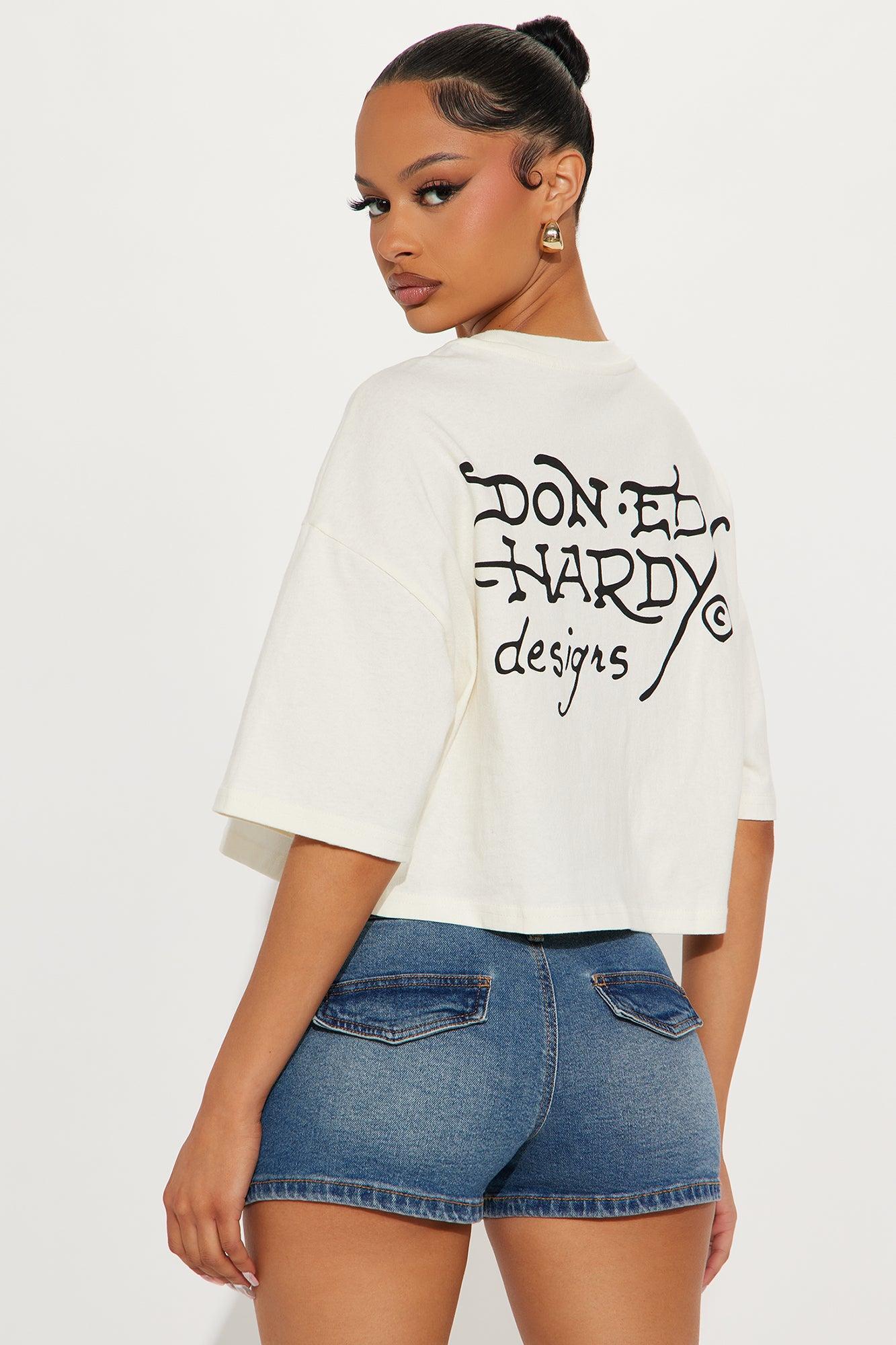 Ed Hardy Cross Heart Cropped Tee - Ivory Product Image
