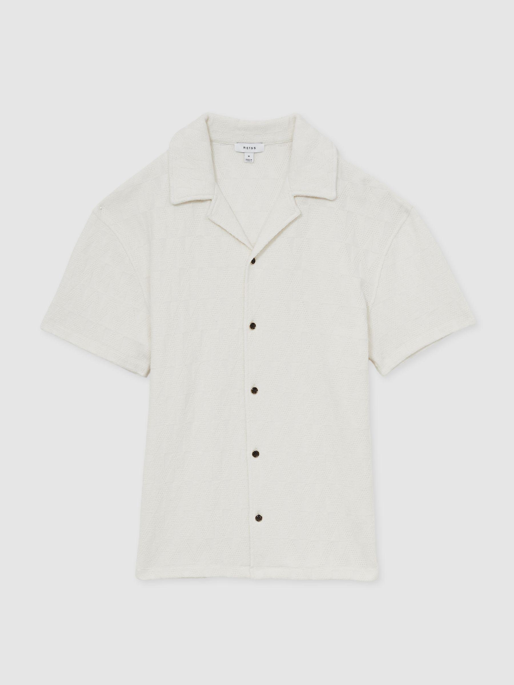 Cotton Textured Cuban Collar Shirt in Off White Product Image