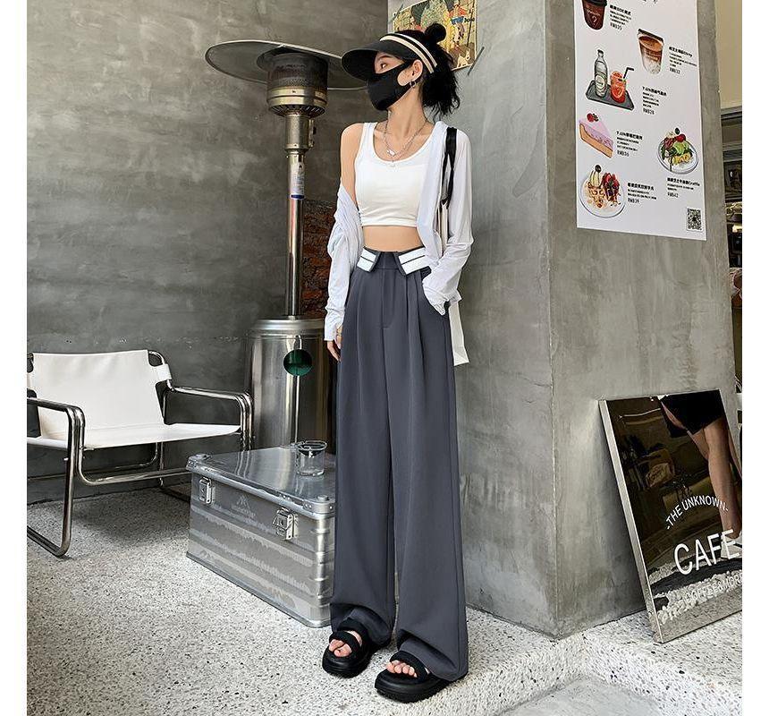 Fold Over High Rise Plain Pleated Wide Leg Pants (Various Designs) Product Image