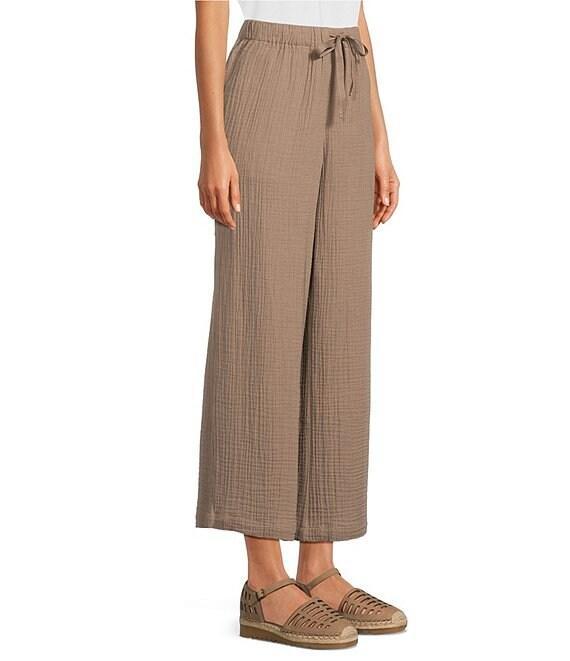 Eileen Fisher Petite Organic Cotton Gauze Elastic Waist Straight Leg Pants Product Image
